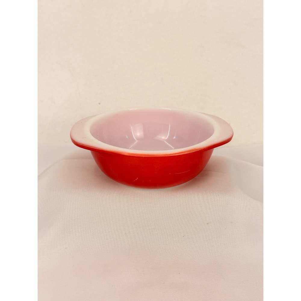 Vintage Pyrex Red Milk Glass Tab Handled Small Dessert Fruit Bowl 4.75 In #80